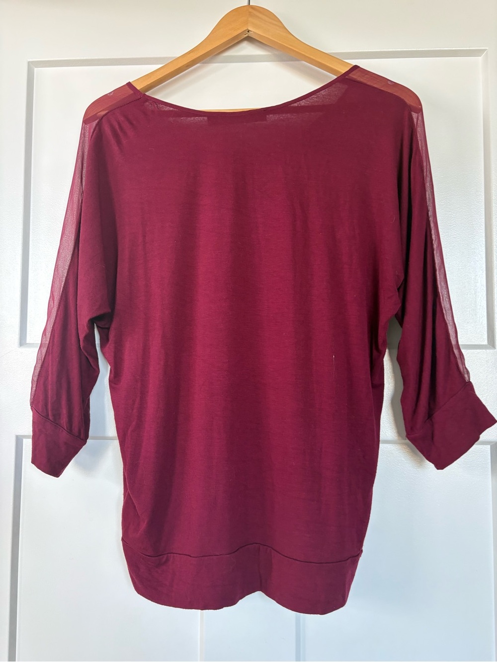 Red/Wine Colored Shirt with Sheer Paneled Sleeves By Outback Red Size Small